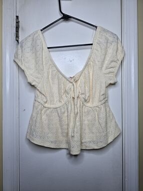 Pink Republic Cream Eyelet Tie-Front Crop Top